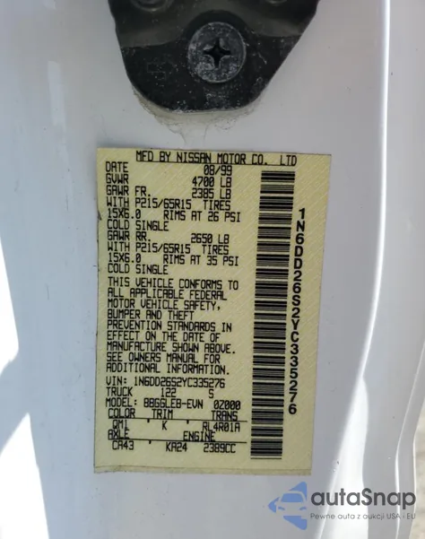 2000 Nissan Frontier King Cab Xe из США, поврежденный, VIN 1N6DD26S2YC335276